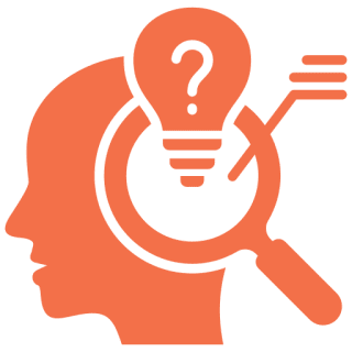 Silhouette with magnifying glass and lightbulb