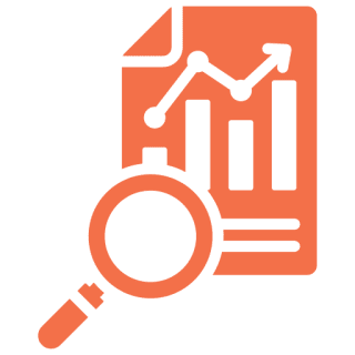 Data analysis icon with chart and magnifier